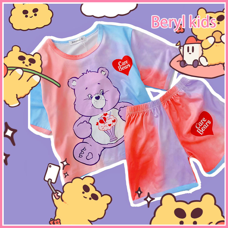 beryl-kids-ชุดเซ็ทเด็ก-ผญ-เสื้อผ้าเด็กผญ-ชุดเสื้อยืดแขนสั้นเด็กผู้หญิงส-พิมพ์ลายหมีมัดย้อมสไตล์เกาหลี-เด็กชายและเด็กหญิง