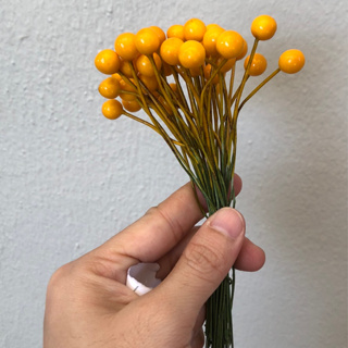 เบอร์รี่กลมก้านลวด เกสรดอกไม้ประดิษฐ์ สีเหลือง 46 ชิ้น สำหรับงานฝีมือและตกแต่ง พร้อมส่ง P10
