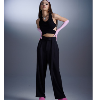 AHP044 Belted straight leg trousers กางเกงขายาวทรงสวยมีเข็มขัดในตัว