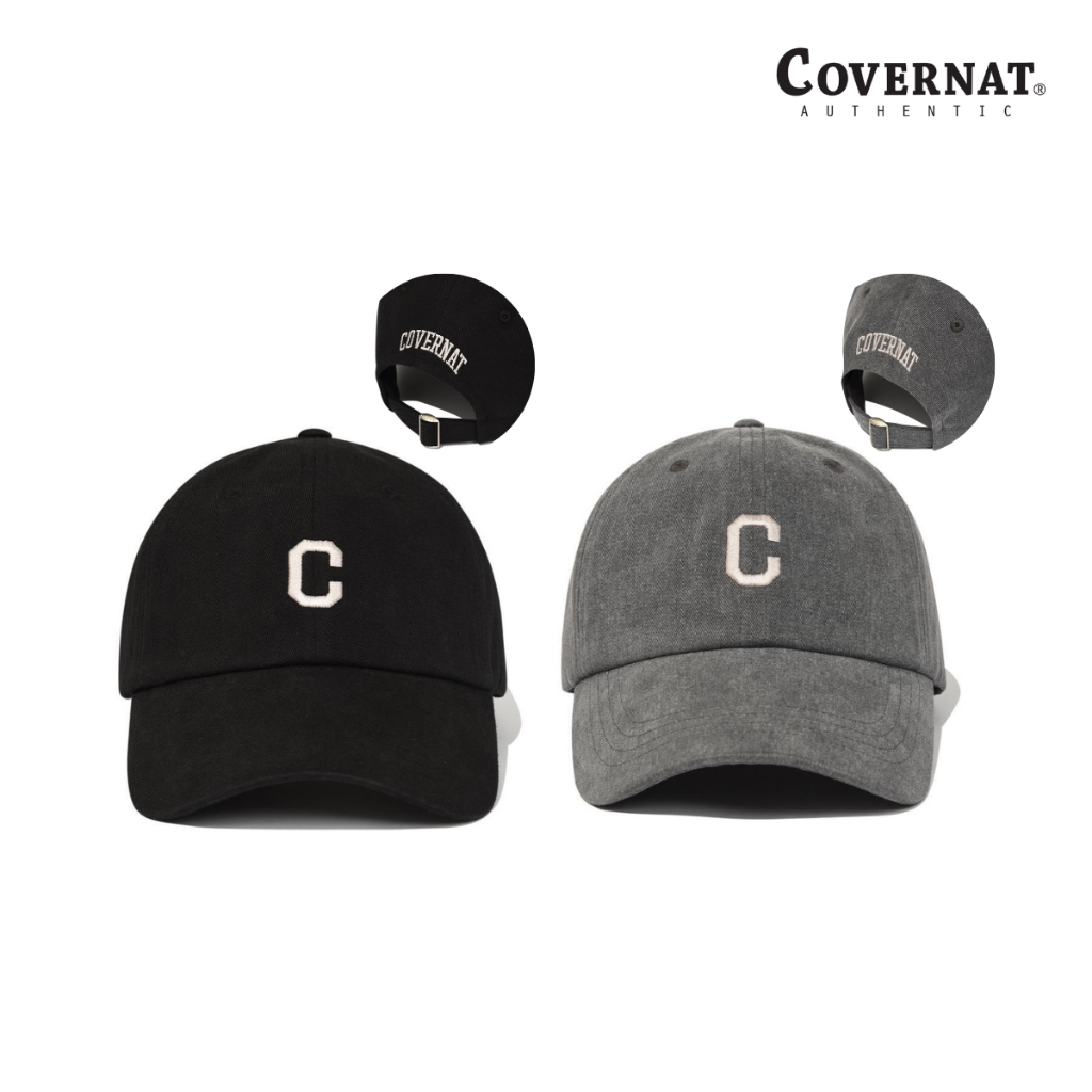 aland-หมวก-covernat-unisex-c-logo-washed-ball-cap-freesize-grey-black