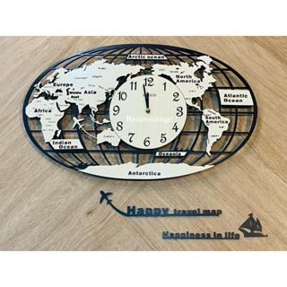 นาฬิกาแขวนผนัง ลูกโลก แผนที่โลก ตกแต่งลายแผนที่ประเทศต่างๆ งานนำเข้าระบบ Quartz แบบใส่ถ่าน หน้าปัดนาฬิกาเดินเรียบ