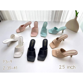 Niwa shoes รองเท้าสตรี ส้นสูง รหัส p3-9 หนัง pu นิ่มใส่สบายส้นสูง 2.5 ลายตาข่าย