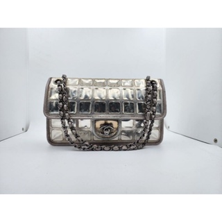 Limited​ EditionCHANEL CC Turnlock ICE Cube Silver Leather Vinyl Large Shoulder Flap Chain Bag Purse Crossbody​