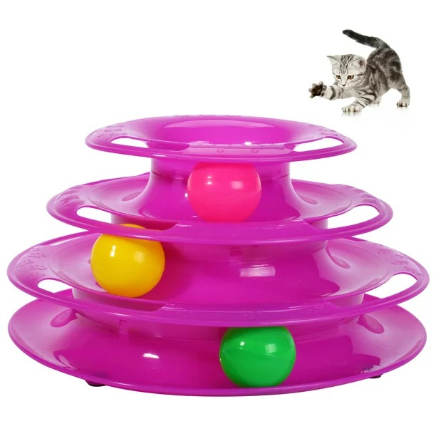 ของเล่นแมวรางบอล3ชั้น-รางบอลแมวทาวเวอร์3ชั้น-ของเล่นหมุนพร้อมบอล