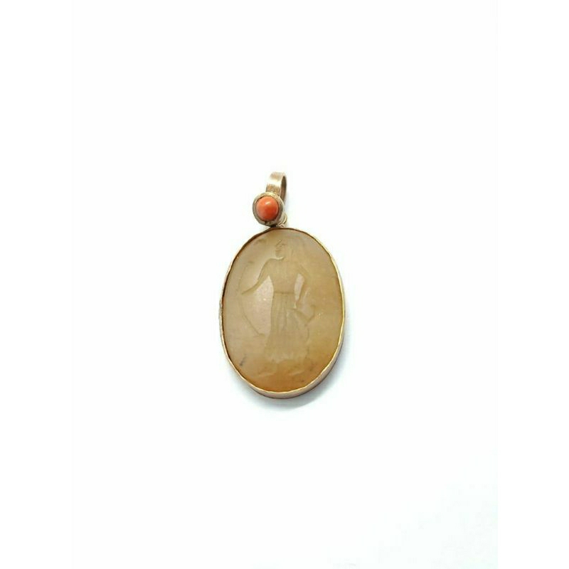 จี้หินอาเกต-จี้หินแท้-จี้หินธรรมชาติ-ประดับด้วย-หินปะการัง-natural-agate-roman-intaglio-engraved-stamp-pendant