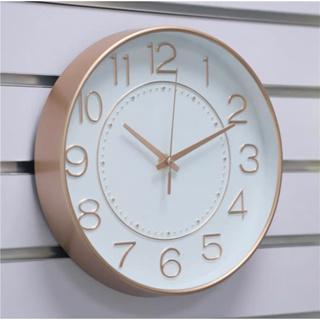 นาฬิกาแขวนผนัง ขนาด 12 นิ้ว นาฬิกาทรงกลม นาฬิกาติดผนัง Wall Clock สีเงิน , สีโรสโกลด์
