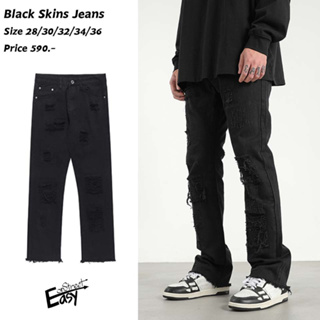 กางเกงยีนส์ ยีนส์กระบอกเล็ก แนวสตรีทแฟชั่น Street fashion รุ่น Black skins ยีนส์แฟชั่น ยีนส์ดำ