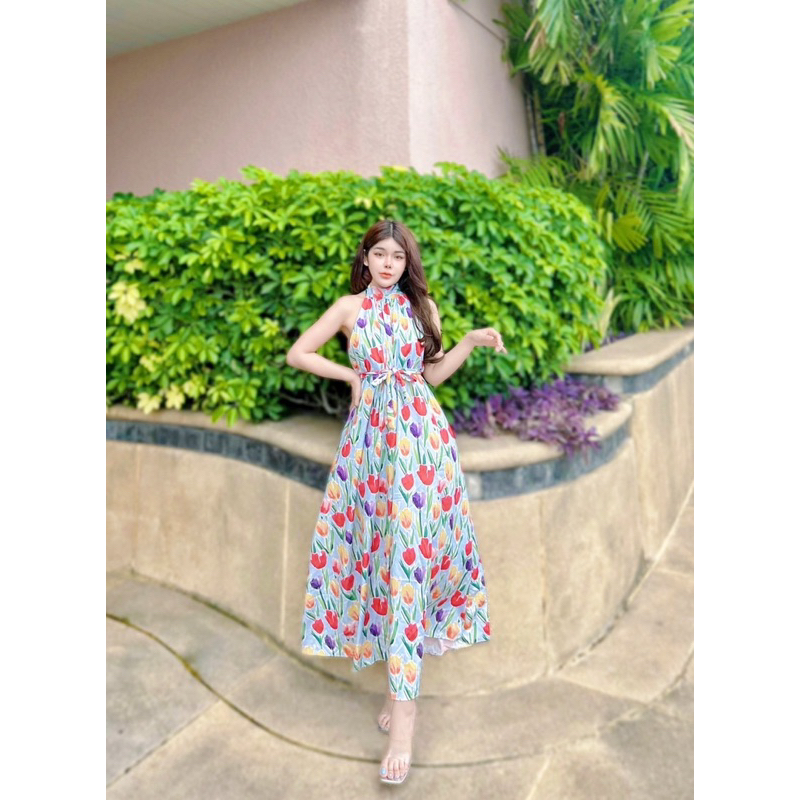 tulip-maxi-dress-เดรสตัวยาว-ลายดอกทิวลิป-ผ้าครับอิตาลีผ้าพริ้ว