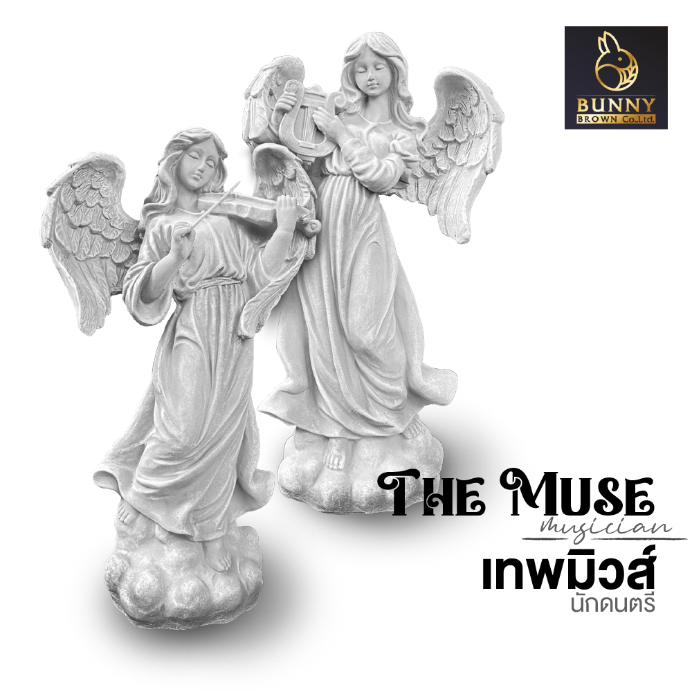 นางฟ้ามิวส์เล่นดนตรี-the-muse-รูปปั้นนางฟ้า-ปูนปั้น-จัดสวน-ประดับสวน-แต่งสวน-bunny-brown