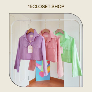 เสื้อครอปเชิ้ตคอปกแขนยาว *งานป้าย*