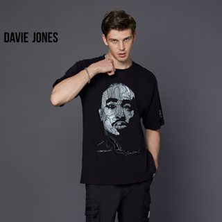 DAVIE JONES เสื้อยืดโอเวอร์ไซซ์ พิมพ์ลาย สีดำ Graphic Print Oversized T-Shirt in black WA0173BK 174BK