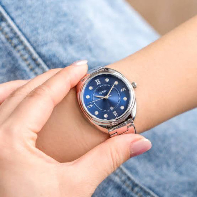 ผ่อน0-นาฬิกา-fossil-gabby-three-hand-date-watch-es5087-size34-mm-สายสแตนเลส-หน้าปัดสีน้ำเงิน-34-มม