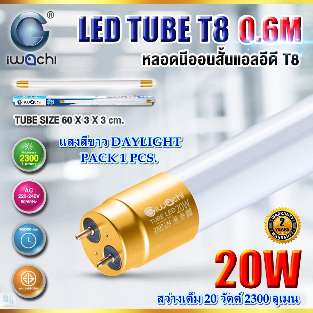 หลอดไฟนีออน-led-t8-20-วัตต์-หลอดประหยัดไฟ-led-หลอด-led-หลอดไฟบ้าน-ไฟled-หลอดไฟ-led-iwachi-แสงสีขาว-แพ็ค-1-หลอด