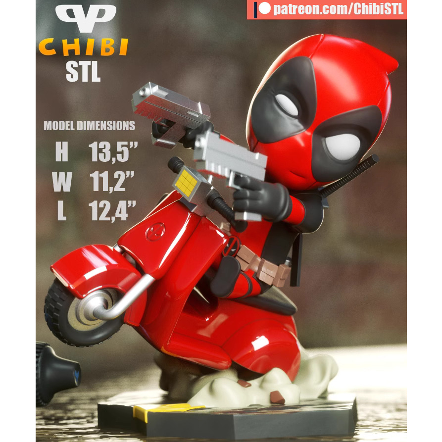 [โมเดลไม่ทำสี] Marvel deadpool riding a motorcycle 3D printing model ...