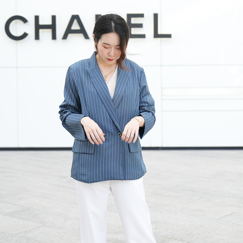 farisclothes-f09-blazer-เสื้อคลุม-เกาหลี-ชุดทำงาน-สีคราม