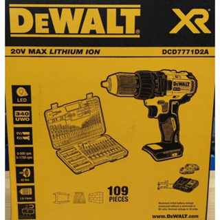 DEWALT DCD7771D2A-B1 สว่านไร้สาย 13mm 18V แบต 2.0Ahx2 พร้อมอุปกรณ์