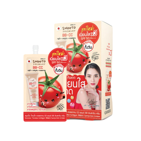 สมูทโตะ-โทเมโท-คอลลาเจน-บีบี-แอนด์-ซีซี-ซันสกรีน-ครีม-smooto-tomato-collagen-bb-amp-cc-sunscreen-cream-8-กรัม-ยกกล่องx6ซอง