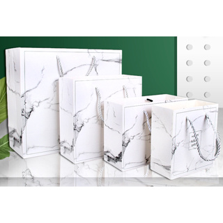💐DIY💐 ถุงกระดาษ หูหิ้ว กระเป๋าช้อปปิ้ง ขนาดใหญ่ ลายหินอ่อนสีขาว(สินค้าพร้อมส่ง)