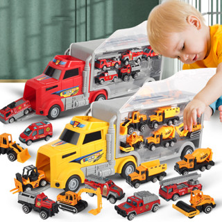 Car Toysของเล่นเด็กรถบรรทุกตู้คอนเทนเนอร์ขนาดใหญ่ แถมโมเดลรถดับเพลิง6คัน สำหรับของขวัญเด็ก รถของเล่น รถบรรทุก รถดับเพลิง