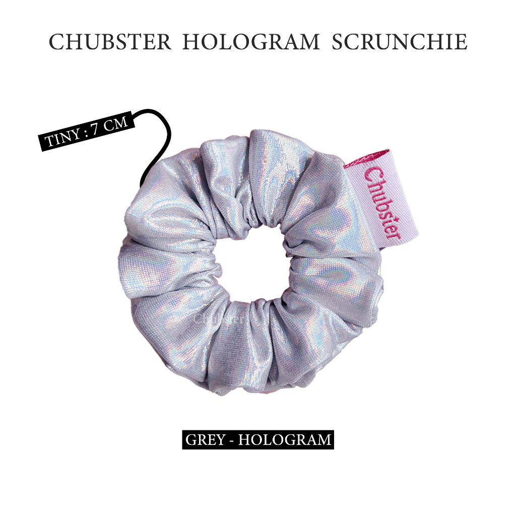 grey-hologram-scrunchie-ยางมัดผม-จิ๋ว-ผ้าโฮโลแกรม