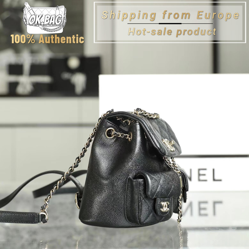 ชาแนล-chanel-23p-cowhide-black-small-backpack-สุภาพสตรี-กระเป๋าสะพายไหล่