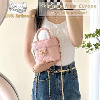 👜ชาแนล CHANEL 23S Lambskin Pink makeup handbag สุภาพสตรี กระเป๋าสะพายไหล่