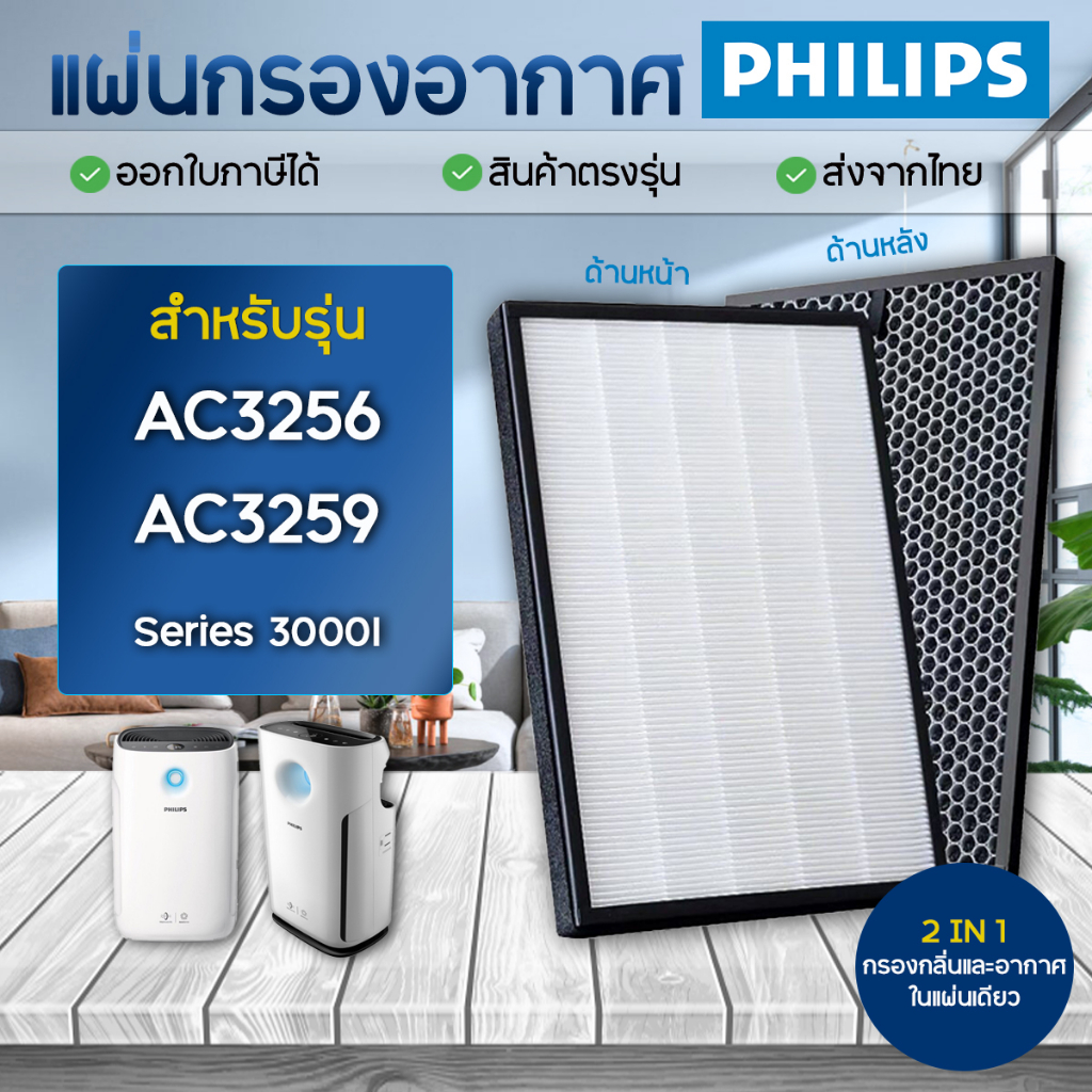 ภาพหน้าปกสินค้าแผ่นกรองอากาศ Philips AC3256/20, AC3259/20 แผ่นกรอง รุ่น FY3432 FY3433 ไส้กรองอากาศ Hepa Filter Nano Protect จากร้าน qpshop บน Shopee