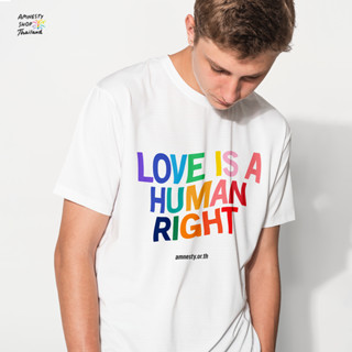 [NEW] Love is a Human Right T-Shirt l เสื้อยืดสีขาว เสื้อยืดคำคม สกรีนลายสีรุ้ง Unisex เพื่อสิทธิของความหลากหลายทางเพศ