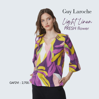 Guy Laroche เสื้อ Blouse ผู้หญิงแขนสามส่วน พิมพ์ลายดอกไม้สดชื่น (GAF2VI)