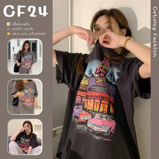 ꕥCatalog Fashionꕥ เสื้อยืดคอกลมแขนสั้น ทรงโอเวอร์ไซส์ สกรีนลายรถเก่าคลาสสิค สไตล์ Y2K