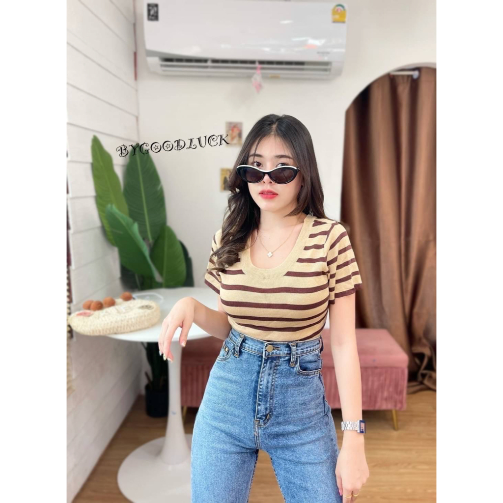 crop-shop-งานนี้ปังก์มาก-เสื้อไหมพรมแขนสั้นคอกลมเเละเดรส-งานตามหาของสาวกวงการแฟชั่น-ทอลายคาดเส้นตัดสี-งานเนื้อผ้านุ่ม