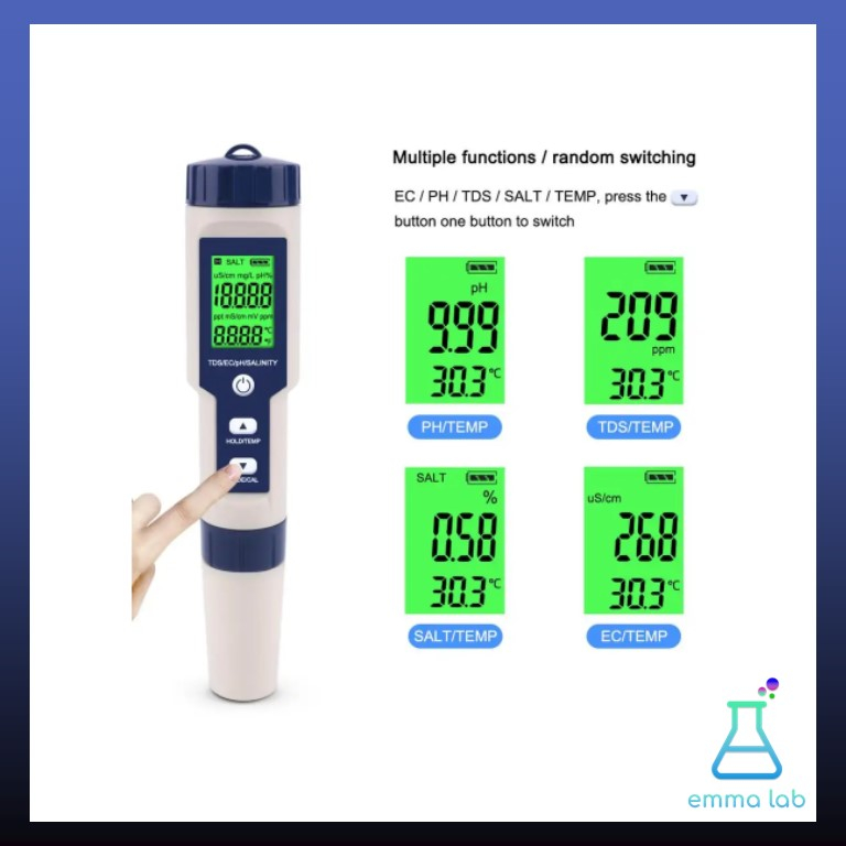 เครื่องวัดคุณภาพน้ำ-5in1-ec-tds-ph-salt-temp