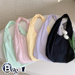 bag_1(BAG1904) กระเป๋าผ้าลื่น ผ้านิ่ม สีพื้นลายเส้นแนวเกาหลี
