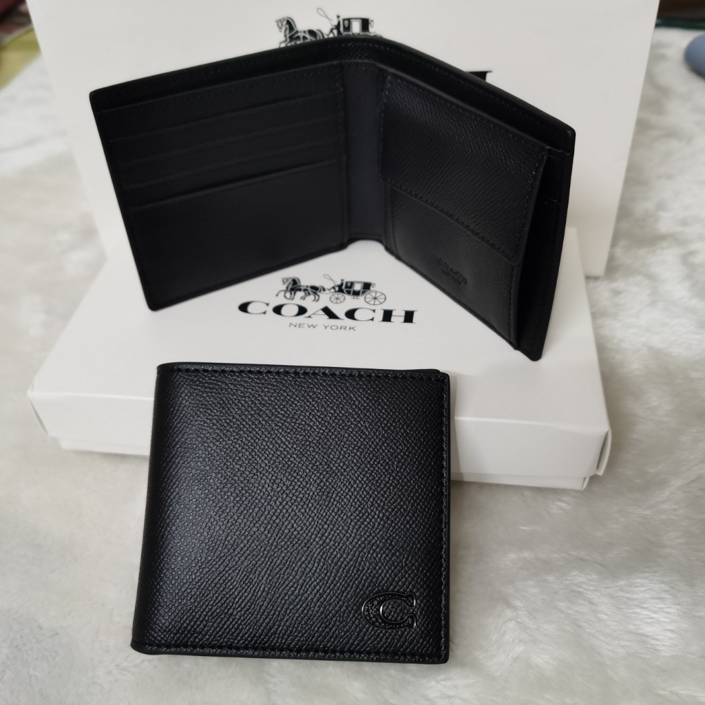 แท้-ปลอดภาษี-coac-h-กระเป๋าสตางค์ผู้ชายและผู้หญิง-กระเป๋าใส่เหรียญแบบสั้นหนัง
