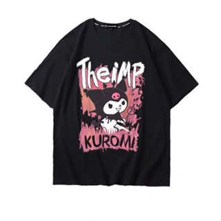 Sanrio KUROMI เสื้อยืดสีดำหญิงฤดูร้อน 2023 ใหม่นักเรียนญี่ปุ่นอินเทรนด์แขนสั้นผ้าฝ้ายด้านบน