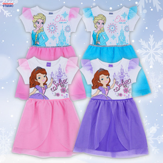 Disney Frozen &amp; Sofia Girl Dress - ชุดเดรสกระโปรงเด็กผู้หญิง ลายเจ้าหญิงโฟรเซ่น เจ้าหญิงโซเฟีย สินค้าลิขสิทธ์แท้100% characters studio