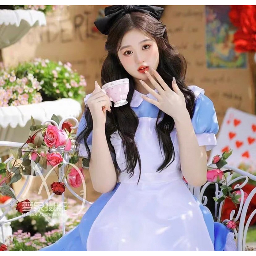 ชุดmaidสีฟ้า-ชุดแม่บ้าน-ชุดalice-in-wonderland-cosplay-uniform-blue-maid-dress-ด่วนมีส่งgrabค่า