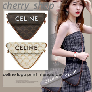 ถูกที่สุด ของแท้ 100%/เซลีน celine logo print triangle bagผู้หญิง/กระเป๋าสะพายไหล่/กระเป๋าสะพายข้าง