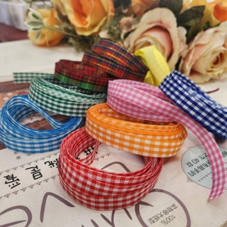 13mm ริบบิ้น ลายสก็อต ริบบิ้น ผ้าต่วน ริบบิ้น ribbon for diy มีหลายสี แบ่งตัดความยาวจากม้วนความยาว ริบบิ้นสำหรับวันพิเศษ