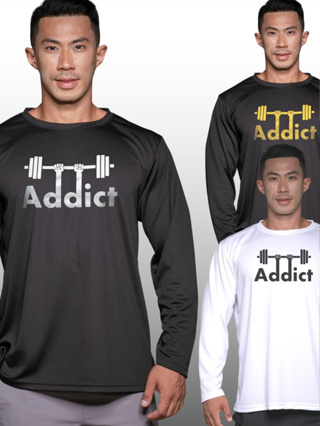 ADDICT เสื้อแขนยาวนักกล้าม Men’s Bodybuilding Long Sleeve Athletic Gym Shirt