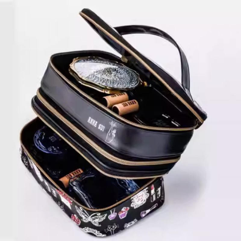 กระเป๋าสุดฮิตจากญี่ปุ่น-annasui-cosmetic-bag-set-จากนิตยสารญี่ปุ่น-เซตกระเป๋าเครื่องสำอางค์-รูดซิปถอดแบ่งได้-2-ใบ