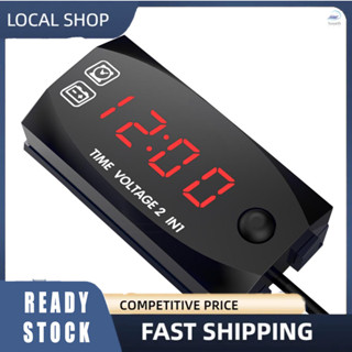 Motorycycle DC 6V-30V 2 In 1 Digital Time Clock Voltage voltmeter IP67 Waterproof Tester Battery Moniter Gauge for Car B