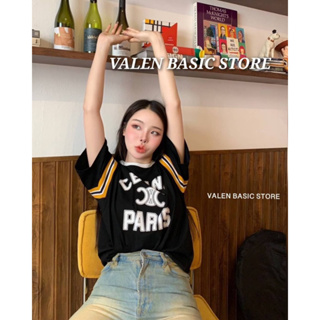 VALEN BASIC STORE 🖤💛เสื้อยืดแนวสปอร์ตสีดำแขนแต่งสี CL