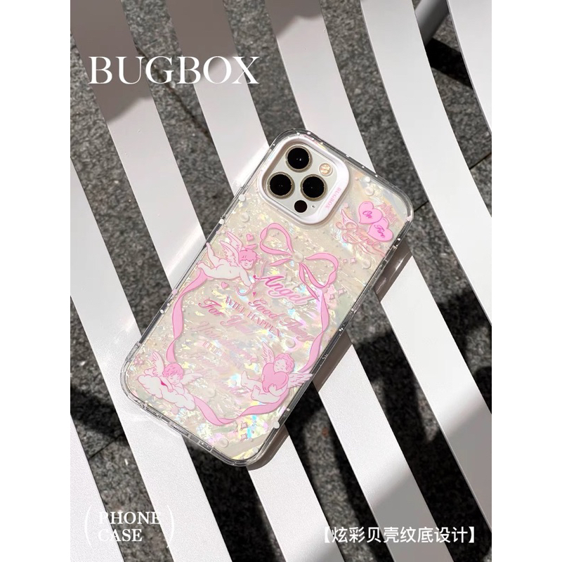 bugbox-ribbon-glitter-phone-case-เคสไอโฟนสีมุกเรืองแสงลายคิวปิด