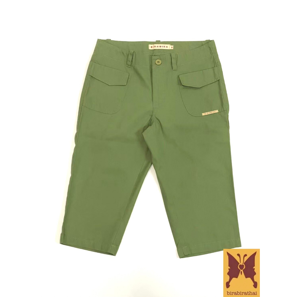 กางเกง-4-ส่วน-สีพื้น-เขียว-กางเกงขายาว-ปิดเข่า-กางเกงสี่ส่วน-ใส่สบาย-ลำลอง-ไซส์ใหญ่-birabira-four-quarter-shorts
