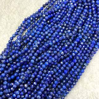 ลาพิสลาซูรี สีล้วน AAA (Lapis lazuli) 3 mm เจียเหลี่ยม เส้นยาว