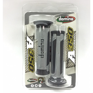 ปลอกมือ ปลอกแฮนด์ โดมิโน (DOMINO) รุ่น A350 สีเทา-ดำ ปลายเปิด ของแท้100%