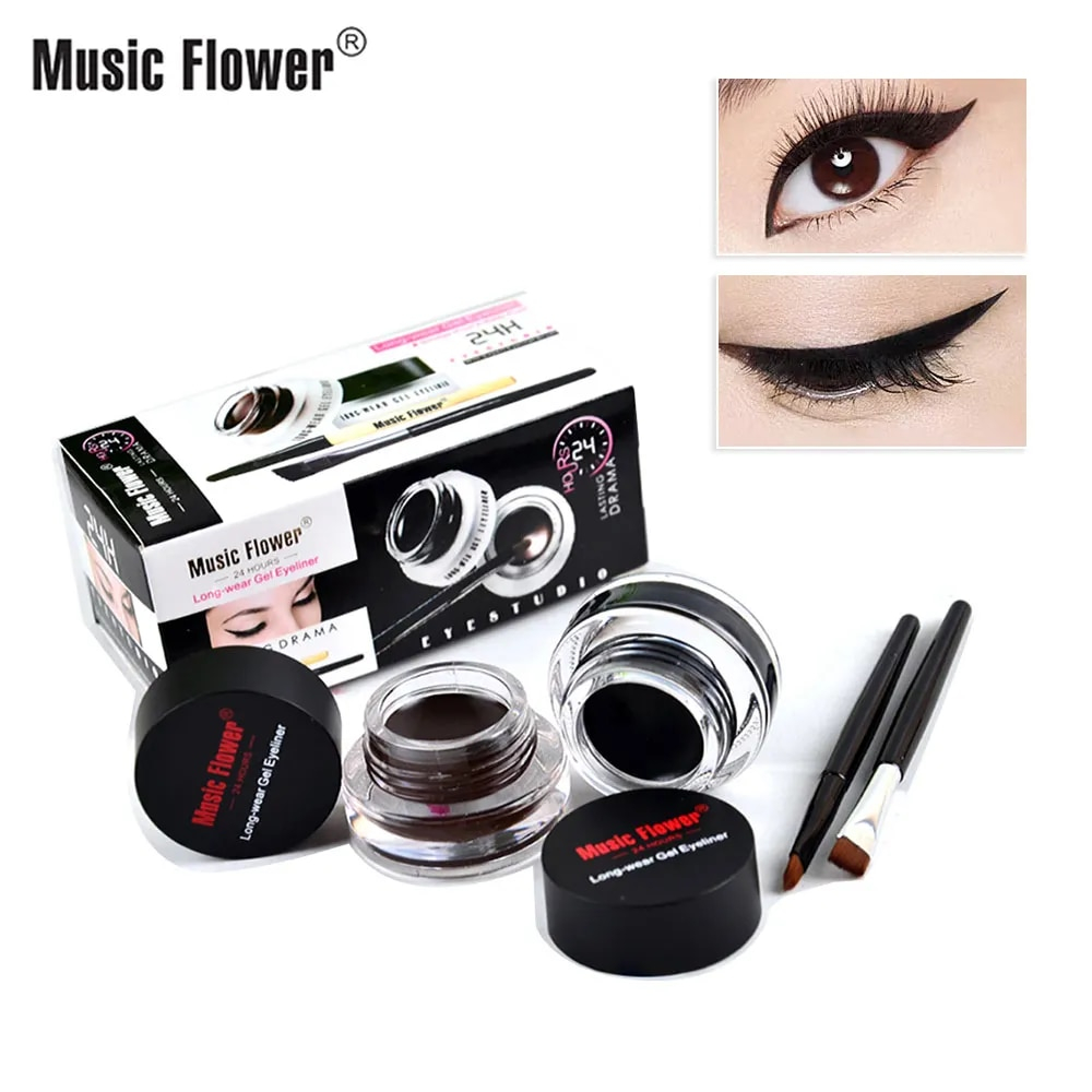 ภาพหน้าปกสินค้าเจลเขียนคิ้ว เจลอายไลเนอร์ Music Flower 24 Hours Longwear Gel Eyeliner M1007 1กล่อง มี2ตลับ สีดำและสีน้ำตาล กันน้ำ 24ชม. จากร้าน novo_mall บน Shopee