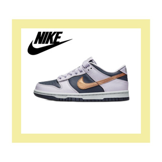 Nike Dunk Low "Copper Swoosh" ของแท้ 100% รองเท้าผ้าใบสีน้ำเงินและสีม่วงด้านบนต่ำ