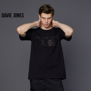 DAVIE JONES เสื้อยืดโอเวอร์ไซซ์ พิมพ์ลาย สีดำ Graphic Print Oversized T-Shirt in black WA0171BK 172BK